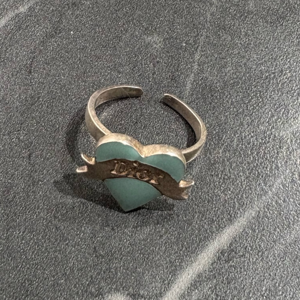 Dior Silver Heart Logo Ring Sliver Blue